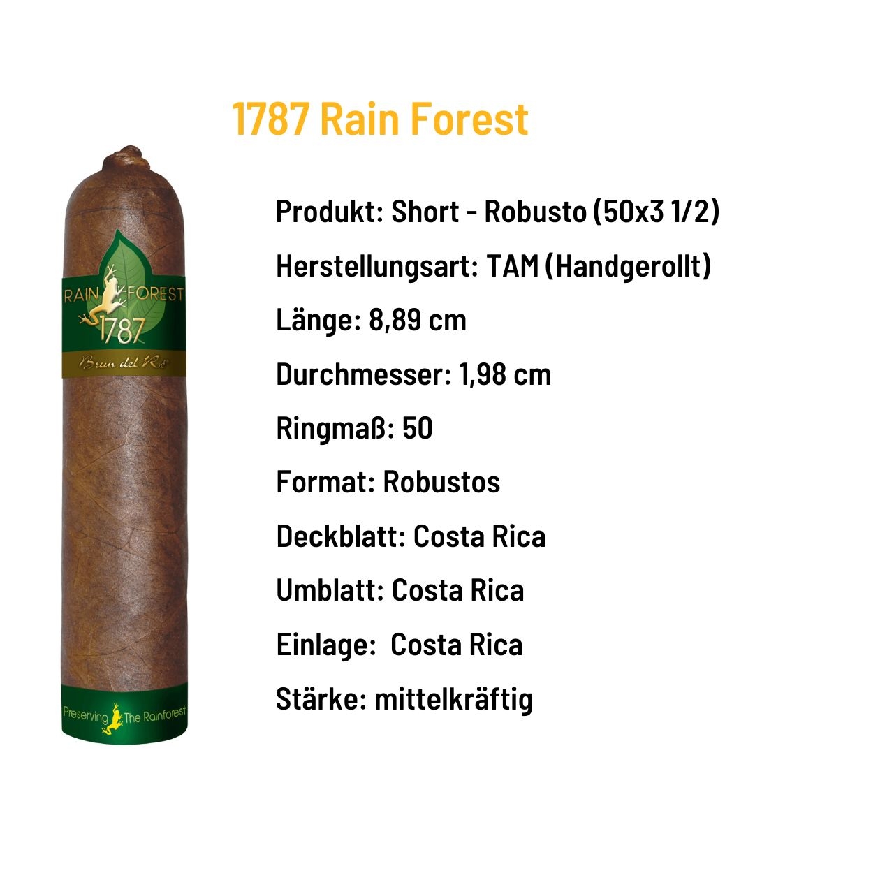 Brun del Ré - 1787 Rain Forest Short Robusto - Costa Rica