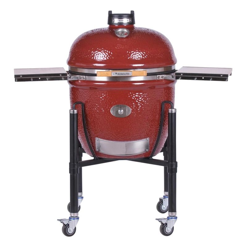 Monolith Kamado Grill LeChef Pro-Serie 2.0 – RED mit Gestell, 55 cm Edelstahlrost, Glasfaserdichtung, Smart Grid System